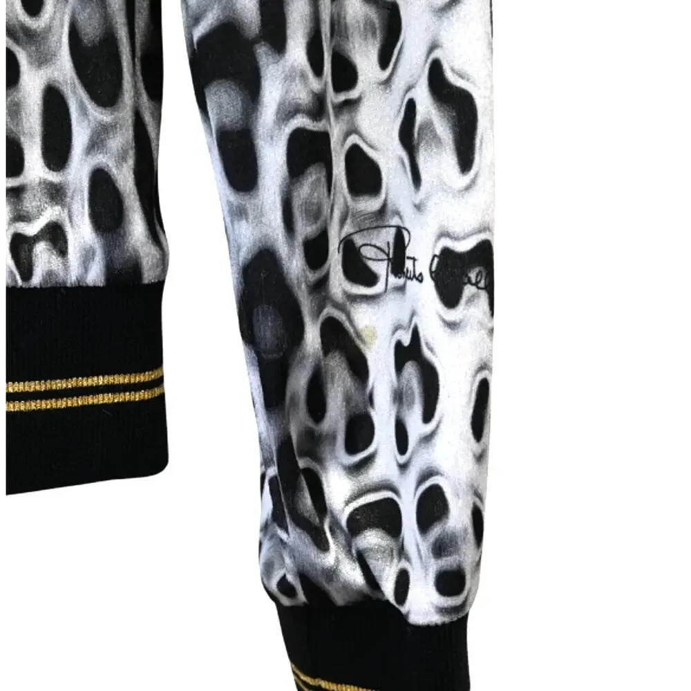 Roberto Cavalli Gym Gray Velour Leopard Print Bomber Jacket Size 38 Approx US 2